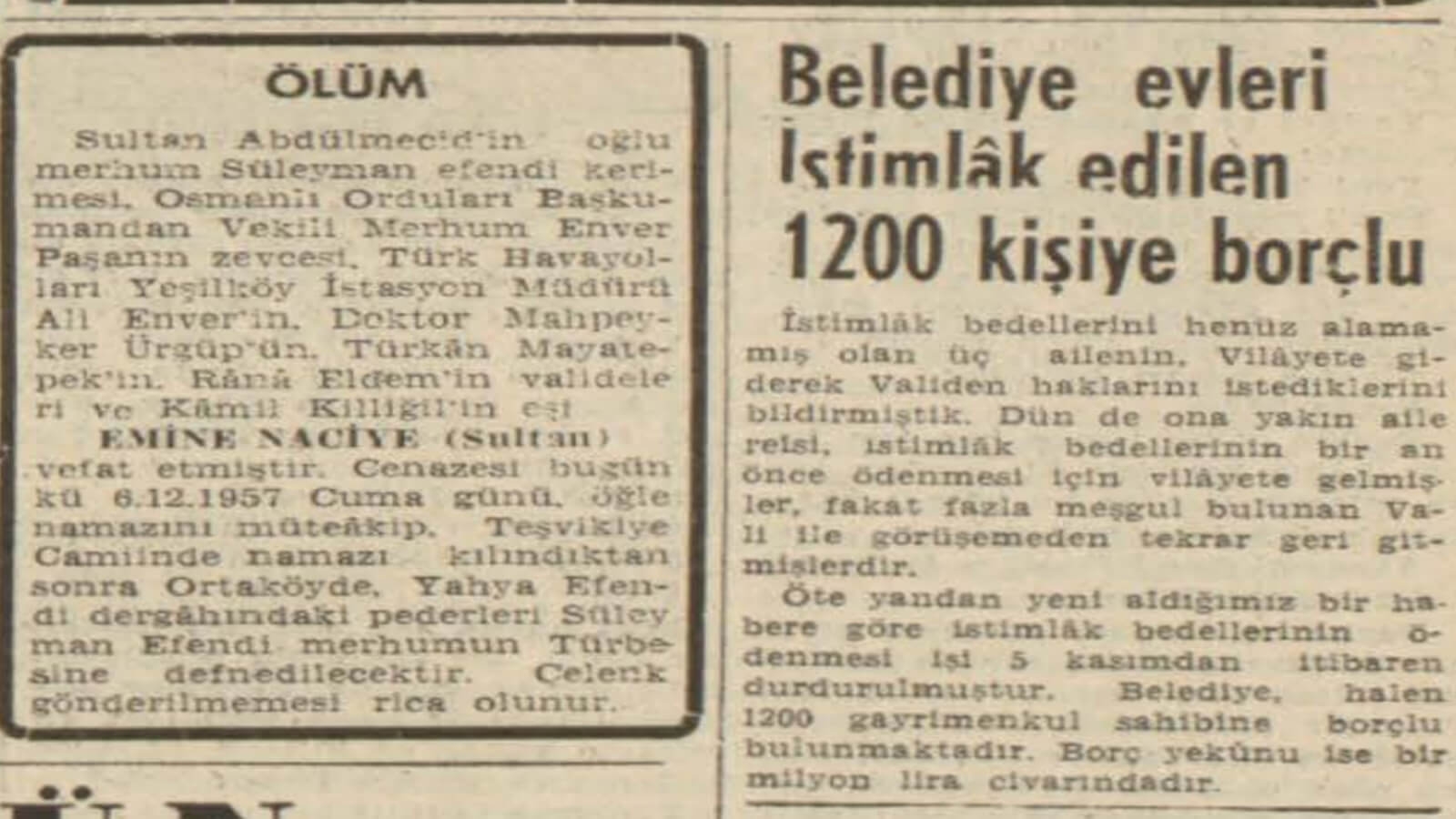 1957 Yılında Belediye 1.200 Gayrimenkul Sahibine 1 Milyon TL Borçlu!