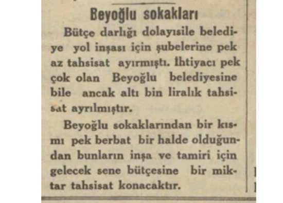 1934 Yılında Beyoğlu Sokaklarındaki Bütçe Yetersizliği