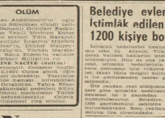1957 Yılında Belediye 1.200 Gayrimenkul Sahibine 1 Milyon TL Borçlu!