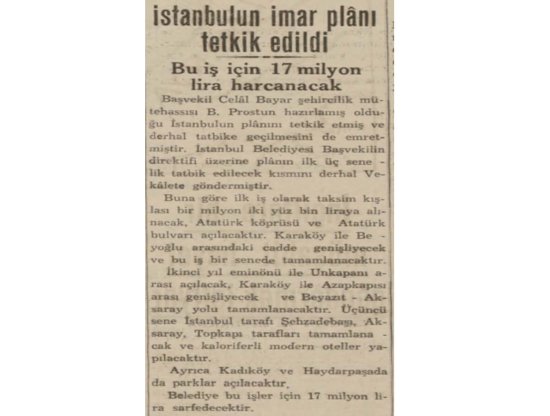 1938 İstanbul İmar Planı: 17 Milyon TL Harcanan Yıl
